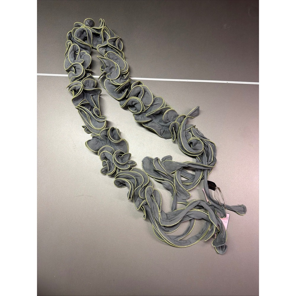 Powder Ruffle Scarf Grey Lime Green Lettuce Edge Viscose Textured Accessory NWT